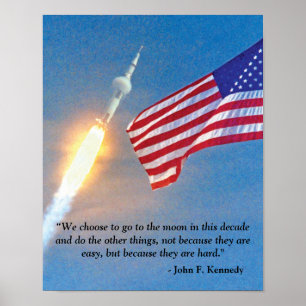Apollo 11-uppskjutning med amerikansk flagga JFK-c Poster