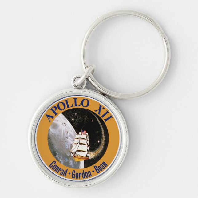 Apollo 12 Uppdragslogotyp Rund Silverfärgad Nyckelring (Framsidan)