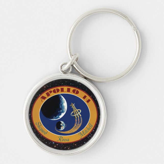 Apollo 14 NASA-uppdragslapp Logotyp Rund Silverfärgad Nyckelring (Framsidan)