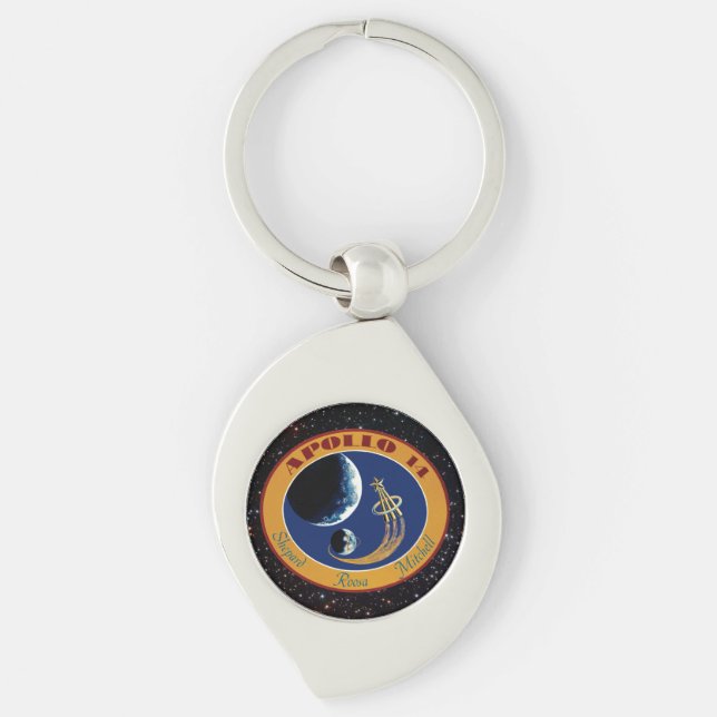 Apollo 14 NASA-uppdragslapp-logotyp Swirl Silverfärgad Nyckelring (Framsidan)