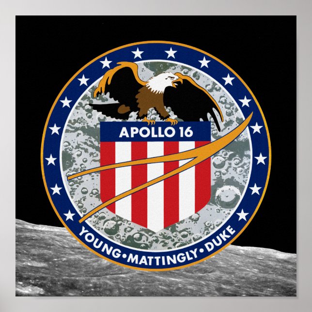 Apollo 16 NASA Uppdrag Lapp Logo Poster (Framsidan)