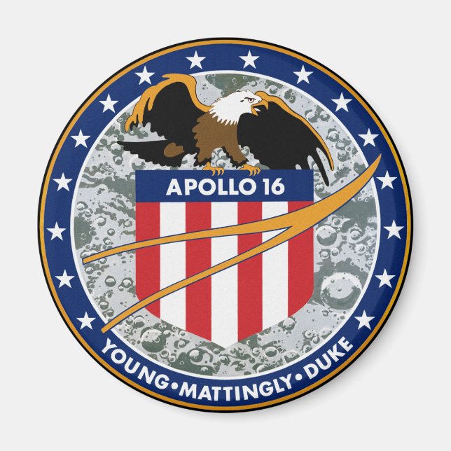 Apollo 16 NASA-uppdragets lapp-logo Magnet (Framsidan)