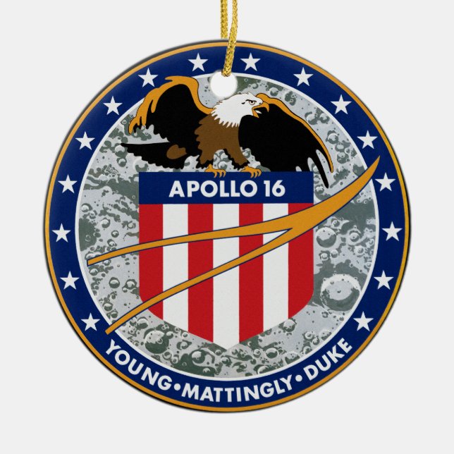 Apollo 16 NASA Uppdragslogotyp Julgransprydnad Keramik (Framsidan)
