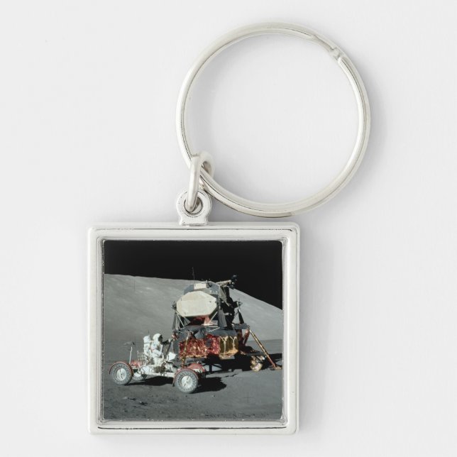 Apollo 17 - Den final bemannade månelandningen Fyrkantig Silverfärgad Nyckelring (Framsidan)