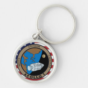 Apollo 1 Uppdragslapp Logotyp Rund Silverfärgad Nyckelring