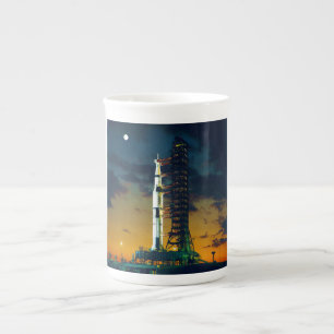 Apollo 4 Saturn V vadderar på ett barkasskomplex Benporslin Mugg