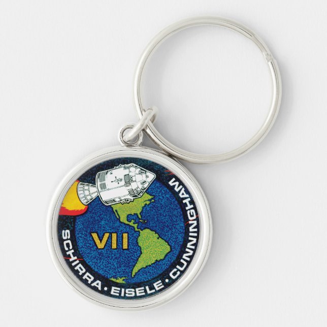 Apollo 7 NASA Uppdragslapp Logo Rund Silverfärgad Nyckelring (Framsidan)