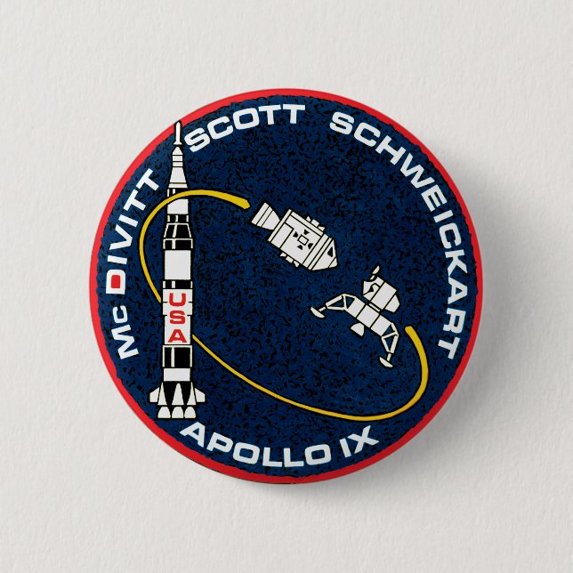 Apollo 9 NASA-uppdragslapp Logotyp Knapp (Framsida)