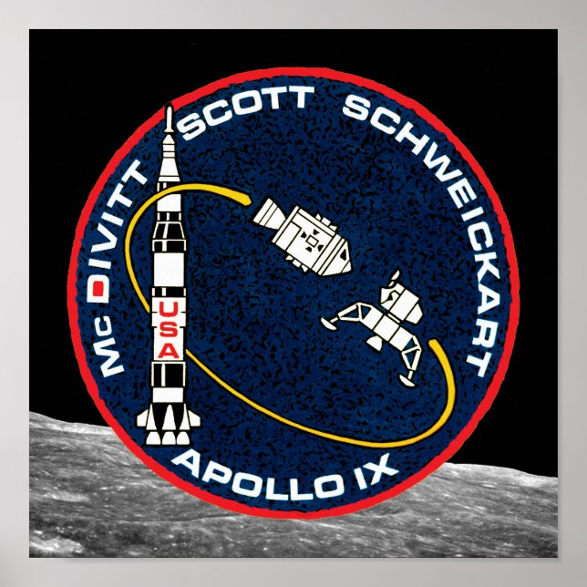 Apollo 9 NASA-uppdragslapp Logotyp Poster (Framsidan)