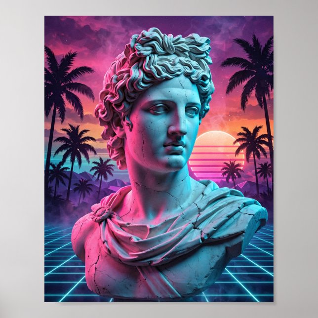 Apollo byst — Vaporwave grekisk staty Poster (Framsidan)