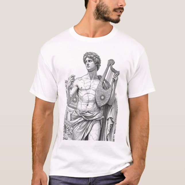 Apollo Greek God of Sun and Music - Black and Whit T Shirt (Framsida)