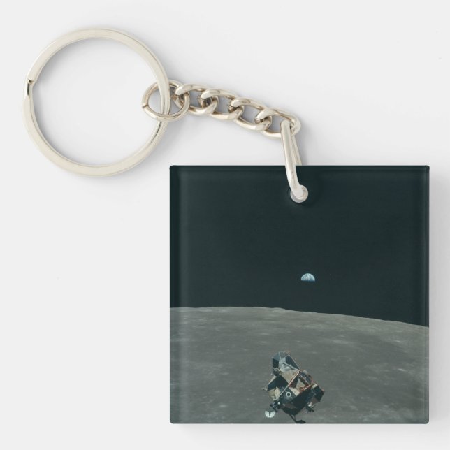Apollo Lunar Lander och Earthrise över Måne (Framsidan)