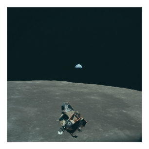 Apollo Lunar Lander och Earthrise över Måne Fototryck