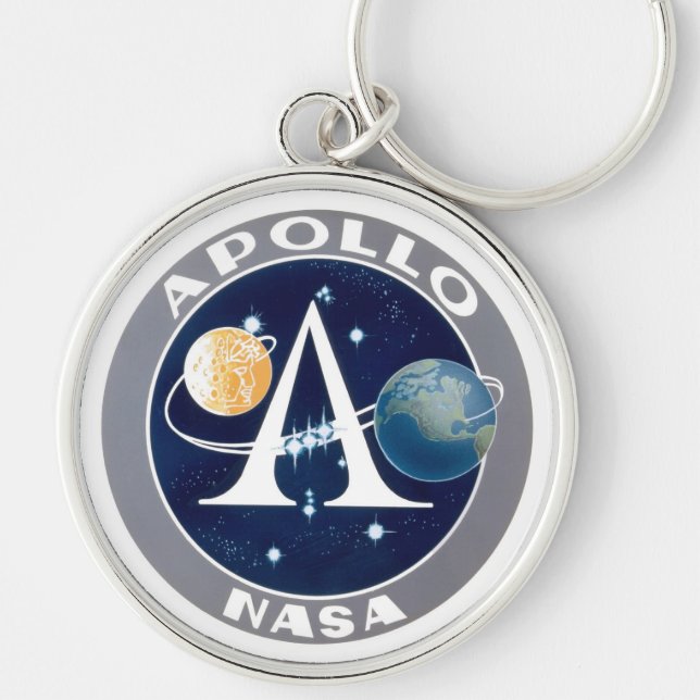 Apollo programlogotyp rund silverfärgad nyckelring (Framsidan)