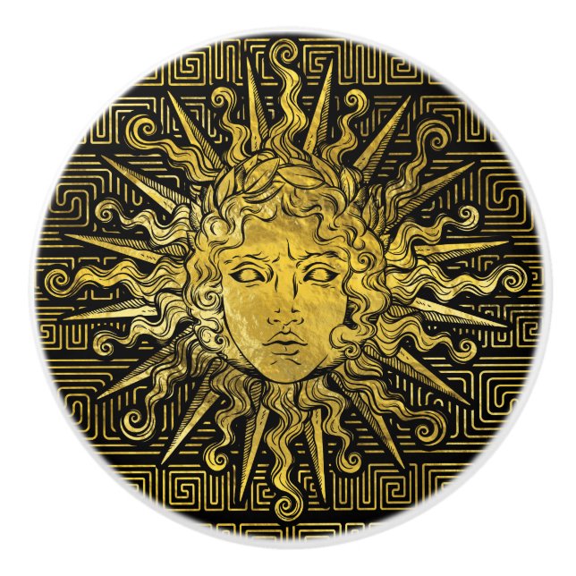 Apollo solsymbol på greknyckelmönster knopp (Framsidan)