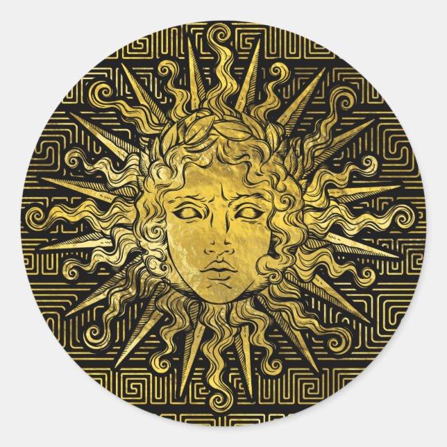 Apollo solsymbol på greknyckelmönster runt klistermärke (Framsida)