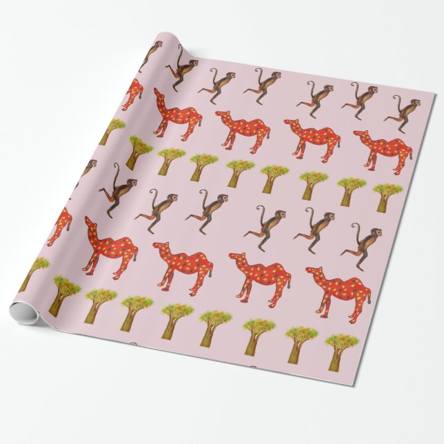 Apor Camels Cute Wrapping Pappra barn Presentpapper (Utrullad)