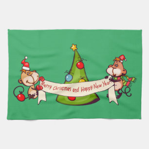 apor från God jul och Gott nytt år Kökshandduk