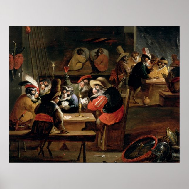 Apor i en Tavern, detaljer i kortspelet Poster (Framsidan)