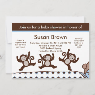 Apor Jumpin på Bed Baby Shower-inbjudan Inbjudningar