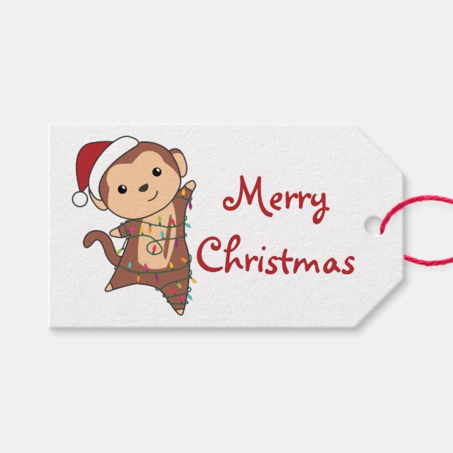 Apor Lastbil i Monkey jul Snö Winter Animals Presentetikett (Framsidan (Horisontell))