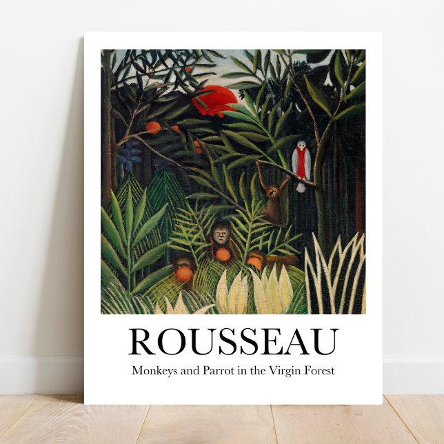 Apor och Parrot Virgin Forest Henri Rousseau Poster (Jungle Adventure: Rousseau's Monkeys & Parrot! Vibrant art poster)