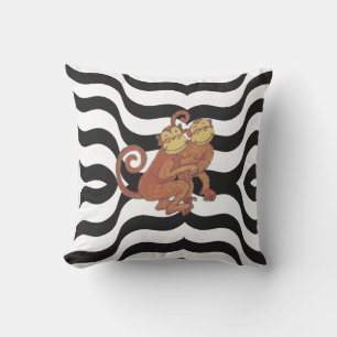 Apor på Zebra tryck Black and White Kudde