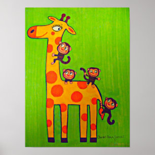 Apor spelar med Giraffe Poster