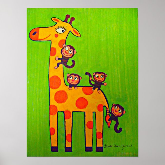 Apor spelar med Giraffe Poster (Framsidan)
