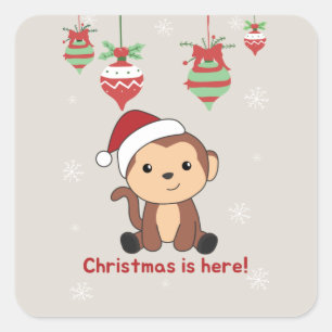 Apor Squar - Monkey jul Snö-vinterdjuren Fyrkantigt Klistermärke