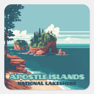 Apostle Islands National Lakeshore Wisconsin Retro Fyrkantigt Klistermärke