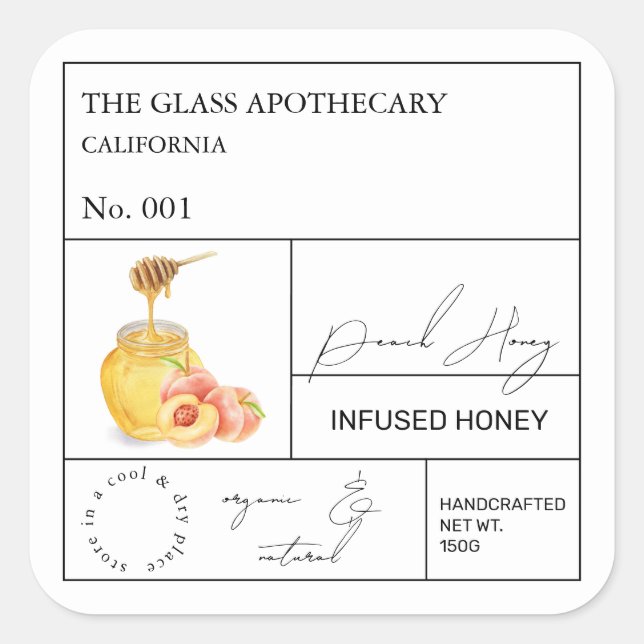 Apotecary Peach Infused honey etikett (Framsida)