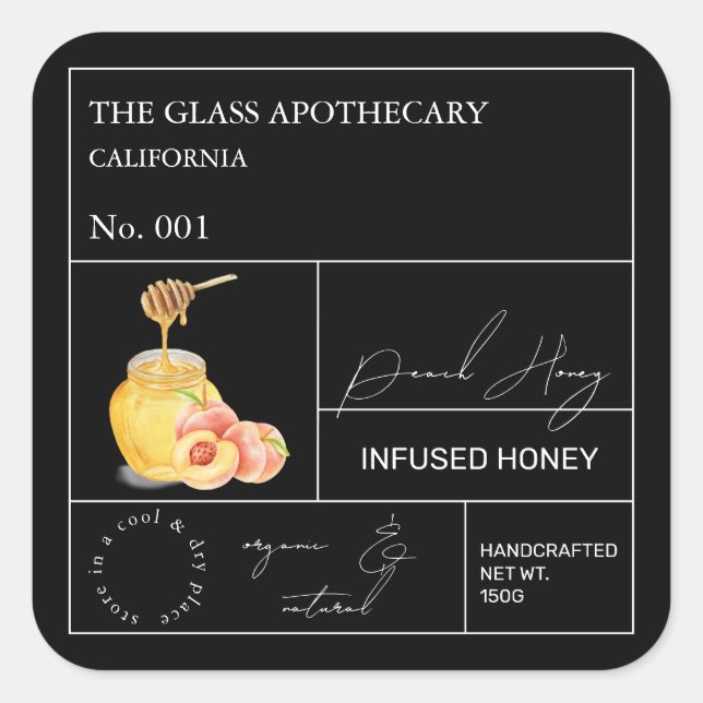 Apotecary Peach Infused honey etikett (Framsida)