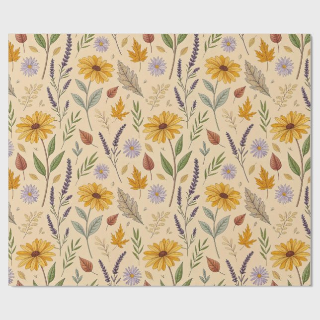Apotek Fallblomma Botaniskt Mönster Presentpapper (Platt)