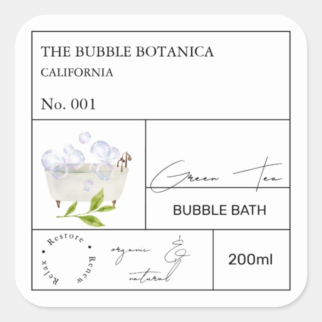 Apotek Grönt Te Bubbeldbad Etikett (Framsida)