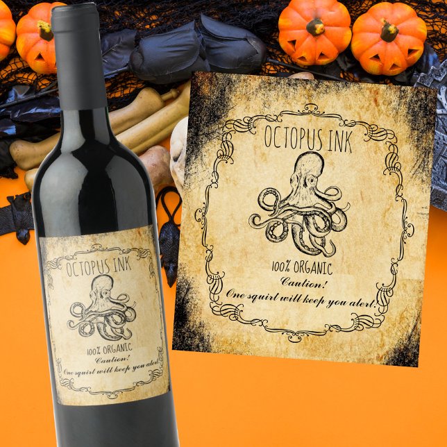 Apotek halloween vintage bläckfisk bläck vinflaska etikett (Skapare uppladdad)