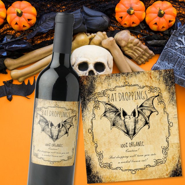 Apotek halloween vintage Fladdermusspillning Vinflaska Etikett (Skapare uppladdad)