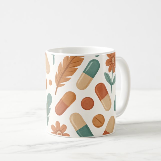 Apotekare Boho Daisy Fjäder Piller Kaffemugg (Framsida höger)