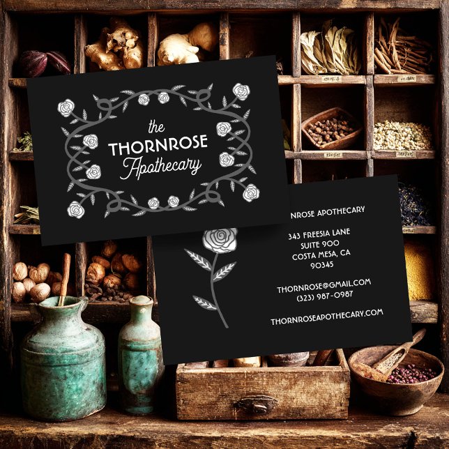 Apotekare Örterapeut Gotisk Ros Ram Floral Visitkort (Apothecary Herbalist Gothic Rose Frame Floral Business Card
)