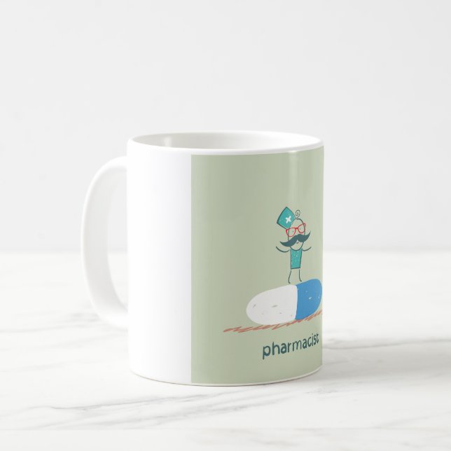 Apotekare på blå pillerkapsel kaffemugg (Framsida vänster)