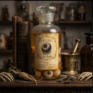 Apotekarens Inlagda Ögon Halloween Vintage Vinflaska Etikett