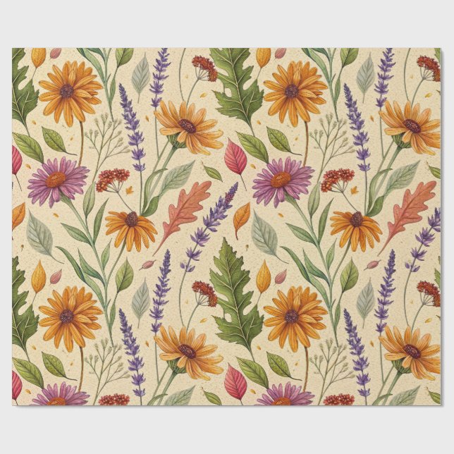 Apoteks höstblomma trädgårdsmönster presentpapper (Platt)