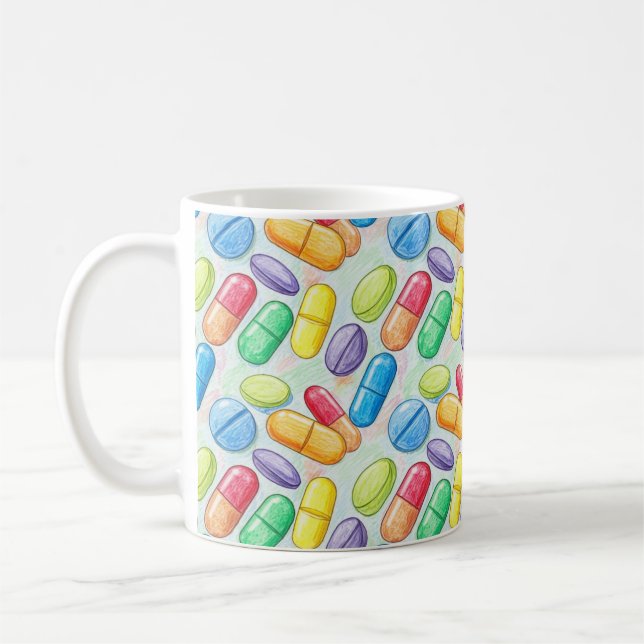 Apotekstekniker Penseldrag Vattenfärg Röd Blå Pill Kaffemugg (Vänster)