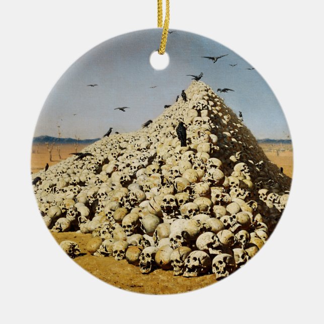 Apoteos i Krig (död och förstörelse) (Döskallar) Julgransprydnad Keramik (Framsidan)