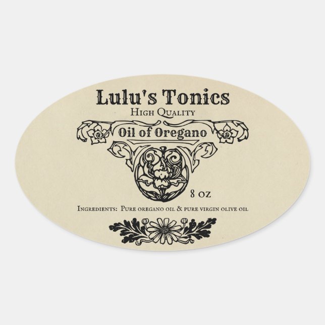 Apothecar Stil Ovalt Klistermärke (Framsida)