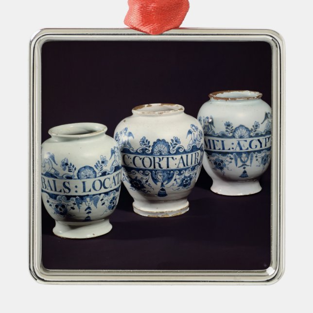 Apothecariess drogburkar, c.1740 julgransprydnad metall (Framsidan)