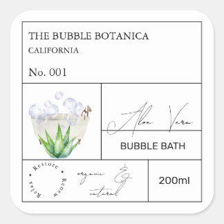 Apothecary Aloe Vera Bubble Bath Label Fyrkantigt Klistermärke