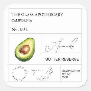 Apothecary Avocado-etikett Fyrkantigt Klistermärke