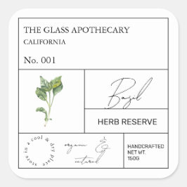 Apothecary Basil Label Fyrkantigt Klistermärke