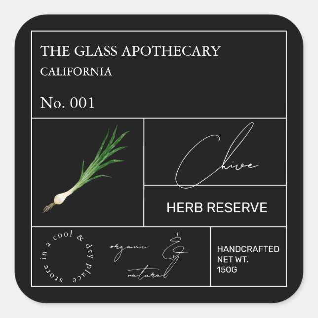 Apothecary Chive-etikett Fyrkantigt Klistermärke (Framsida)